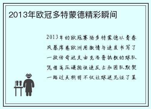 2013年欧冠多特蒙德精彩瞬间