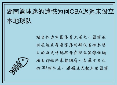 湖南篮球迷的遗憾为何CBA迟迟未设立本地球队