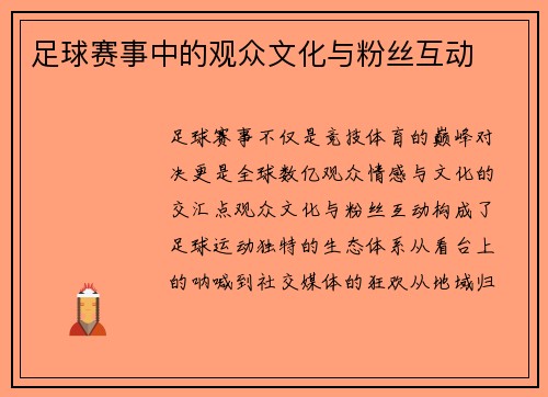 足球赛事中的观众文化与粉丝互动